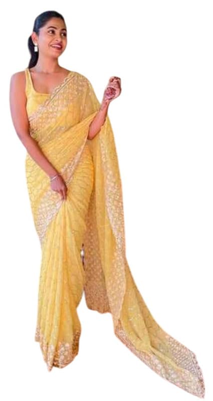 Sari para mujer vestido étnico georgette bordado elegante