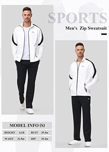 Mofiz Men's Tracksuit Set Athletic Full Zip Jacket Pants 2 Pieces Sports Sweatsuit Jogging Running Activewear Casual Outfits White Black 2Xl #TOP7