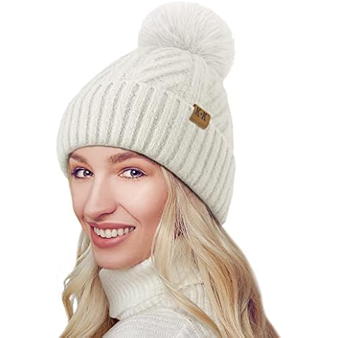 VIKEY Bommelmütze Damen - Winter Warm Strickmütze Cover