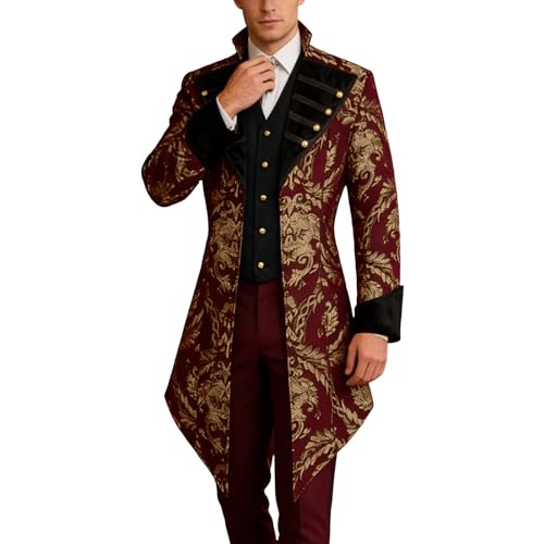Jupe médiévale gothique en brocart damassé et manteau victorien de prestige