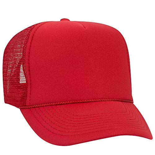 Ashen Fane Polyester Foam Front 5 Panel High Crown Mesh Back Trucker Hat, Red