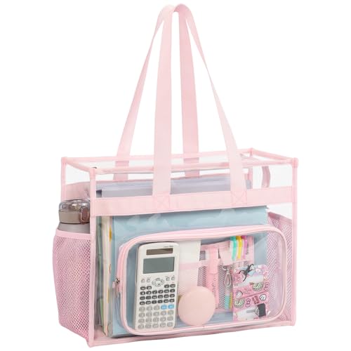Image of PACKISM Clear Tote Bag for School - Large Heavy Duty Clear Tote for Girls | See Through PVC, Wide Zipper Opening, Front Pocket Keeps Essentials Visible for Students, Class, Work, Daily Carry, Age 12+