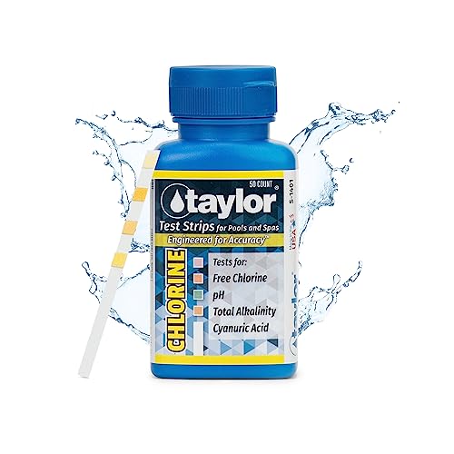 Taylor S-1401, 4-in-1 Pool and Spa Test Strips for Free Chlorine, pH, Total Alkalinity, & Cyanuric Acid, 50 Test Strips, Quick & Easy Water Testing | Made in The USA