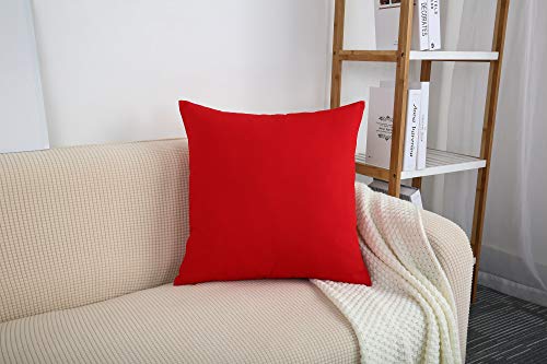 TangDepot Cotton Solid Throw Pillow Covers, 18" x 18" , Red