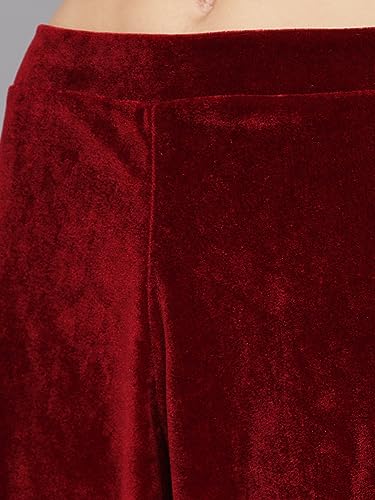 Image of Vaararo Party Trousers for Women | Shiny Velvet Fabric Wide Bottoms Stylish Palazzo Pants