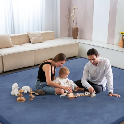Image of Baby Play Mat for Floor Nursery Rug Muscle Mat Area Rug Playroom Rug 79 inchx79 inch Playpen Mat Elastic Foam 1.3 inch Thick Crawling Mat for Babies,Toddlers, Infants, Kids,Sapphire Blue
