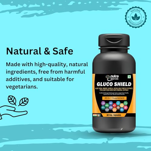Gluco Shield Advanced Herbal Supplement with Aloe Vera, Panax Ginseng, Milk Thistle & More | Pure Natural Ingredients | 60 Veg Capsules for General Well-being