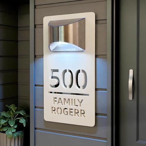 Número De Casa Solar Moderno Personalizado Con Luz LED - Placa De Dirección Personalizada Para Exteriores, Letrero De Dirección Iluminado E Impermeable Para El Hogar, La Calle Y El Jardín(6x11in)