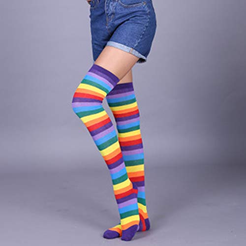 Image of SherryDC Womens Girls Cosplay Rainbow Striped Knee High Socks Leg Arm Warmer Fingerless Gloves Set
