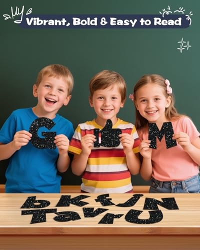 Image of 249 Pcs Glitter Bulletin Board Letters, Numbers and Punctuation 4 Inch | Cut Out Letters for Bulletin Board Decorations, Poster Board Letters Alphabet Cutouts for Classroom Wall Decor (Black)