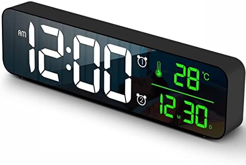 Digital Clock Large Display Alarm Clock for Living Room Office Bedroom Decor LED Electronic Date Temp Display Wall Electric Clocks Automatic Brightness Dimmer Smart Cool Modern Desk Accessories Black