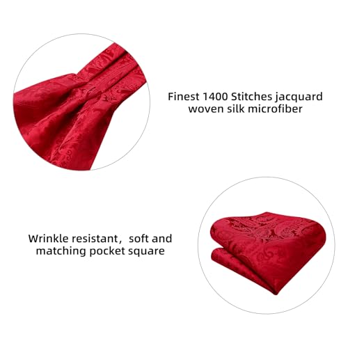 Image of HISDERN Ascot Ties for Men Paisley Floral Ascot and Pocket Square Set Classic Self Tie Mens Cravat Handkerchief for Wedding