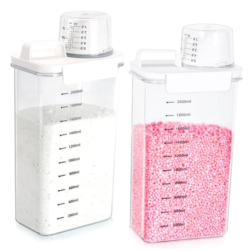 Tokokimo Pack of 2 Washing Powder Storage, Laundry Powder Storage Detergent Dispenser, Laundry Room Organization Container for Fabric Softener Scent Booster, 2300ml / 2pcs
