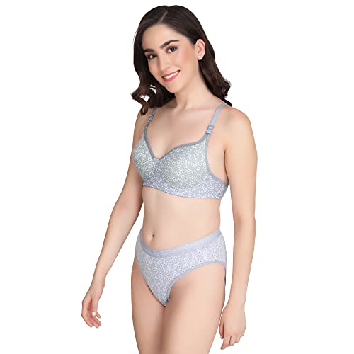 Image of Women Padded Printed Bra Panty - Made of Pure Cotton Full Coverage Non Wired Seamless Pushup Soft Cup for T-Shirt Saree Dress Sports Garment for Daily Use Everyday