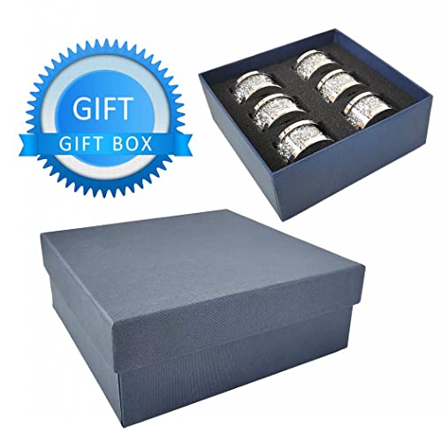 Stylishia Silver Diamond Glass Napkin Holder Stainless Steel Framed Crystal Silver Napkin Rings Set Of 6 Pieces, Glam Serviette Buckles Cloth Holder Bling Crushed Diamond Table Settings Home Decor #TOP6