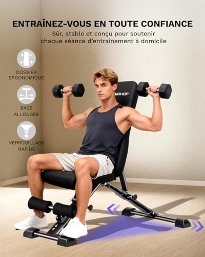 AIRHOP Banc de Musculation Réglable et Amélioré – Banc Multifonction Pour Un Entraînement Complet Du Corps, Pliable Avec Gain De Place, Adapté Aux Home Gym Et Aux Studios De Fitness – Image 3