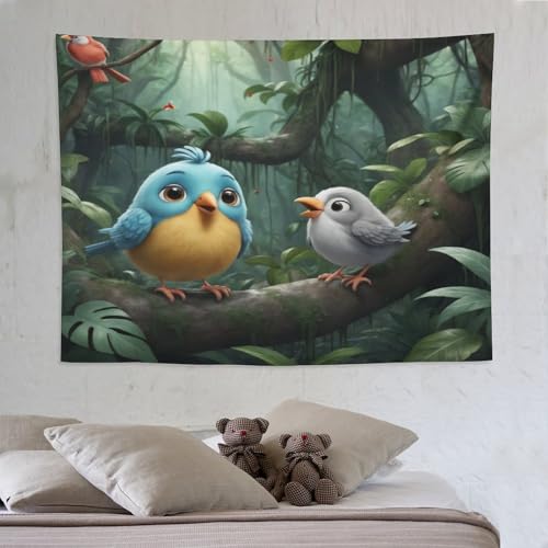 Tapisserie oiseau mignon pour habiller un mur vide rapidement et sans faire de trou
