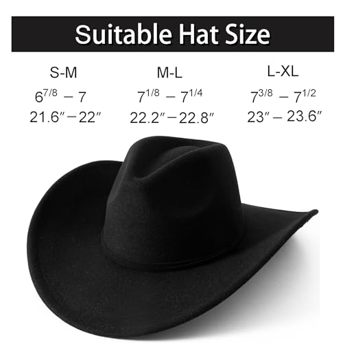Image of Lanzom Women Men Retro Felt Wide Brim Western Cowboy Cowgirl Hat Dress Up Hat with Wind Lanyard