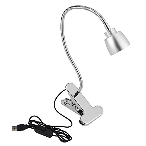 Adjustable Gooseneck Light Clip on Light, 3W Portable LED Eye-Care USB Interface Table Lamp For Makeup Tattoo Manicure Lash Extension or Reading