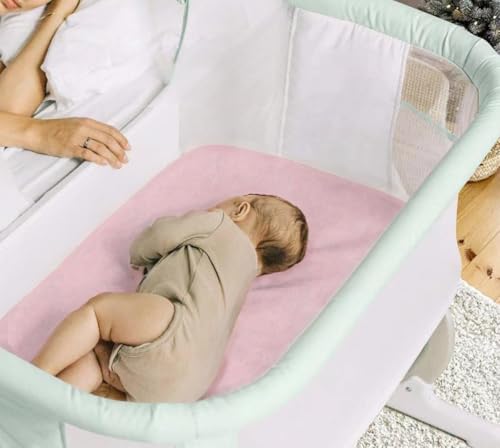 Image of 4 Pack Bassinet Sheets 19 inch x 33 inch, Compatible with Baby Delight, BabyBond and Dream On Me Skylar /Lotus /Traveler Baby Bassinet, Soft and Skin-Friendly, Pink and Rabbit
