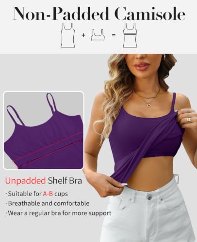 Image of V FOR CITY Unpadded Tank Top for Women with Shelf Bra Cotton Camis 3 Pack