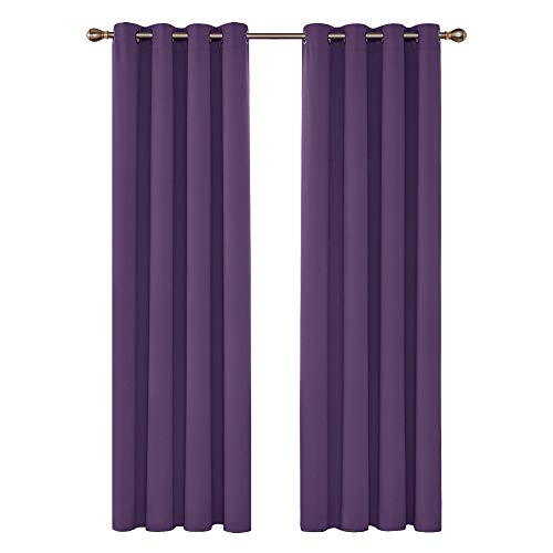 Image of Deconovo Functional Thermal Insulated Solid Opaque Curtains Blackout Solid Curtains Eyelet Solid Curtains Room Darkening Solid Curtains For Baby Nursery Dark Purple W52 X L95 Inch Two Panels