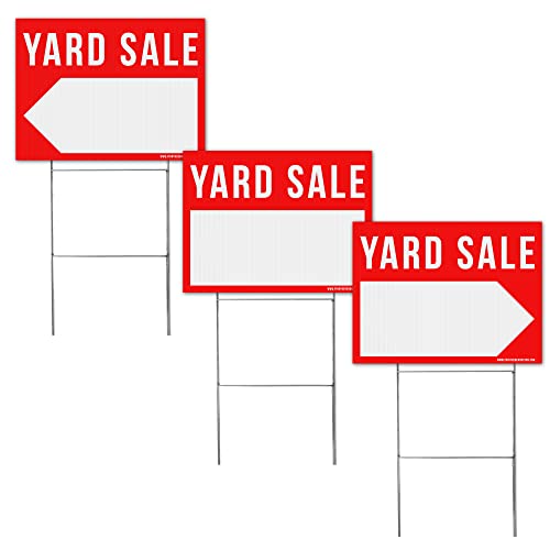 3 Yard Sale Signs Kit Double-Sided & Metal Sign-Stakes 24x18