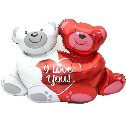 DIWULI süßer XXL Bär Luftballon I Love you, Folien-Ballon Weiß Rot, Folienluftballon Geburtstag, Kindergeburtstag, Hochzeit Brautpaar, Verlobung, Liebe, Hochzeits-Deko, Mr & Mrs, Geschenk, Teddy-Bär Cover