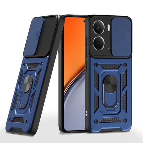 Image of Outlouders Back Cover for Realme P3 5G | D10 Tough Armor 360 Protection Case with Sliding Camera Shield & Ring Holder Stand Bumper Case (Blue)