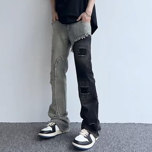 Men's Ripped Patchwork Jeans Comfort Skinny Biker Denim Pants Straight Leg Flex Waist Casual Jean4