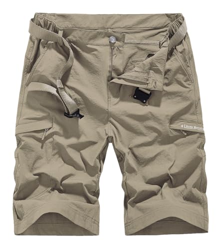 Hiking Short Men's Quick Dry Hiking Work Cargo Nylon Work Athletic Jogging Knee Shorts Comfort Flex Waist S2 Khaki