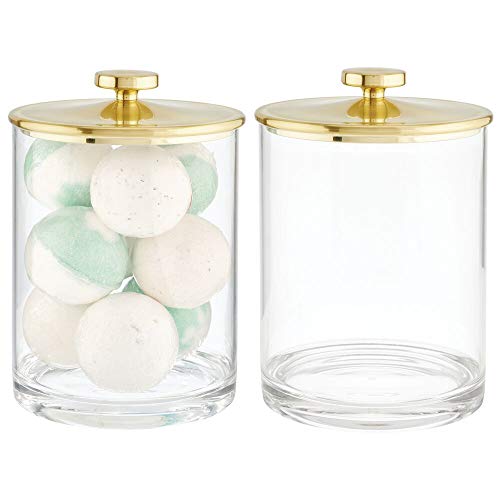 mDesign Modern Plastic Round Bathroom Vanity Countertop Storage Organizer Apothecary Canister Jar
