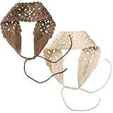 2pcs Häkeln Stirnbänder für Frauen, niedliche gestrickte florale elastische Boho-Kopfverpackung, rustikaler Vintage ausgehöhltes Häkelkopfschal-Accessoires.
