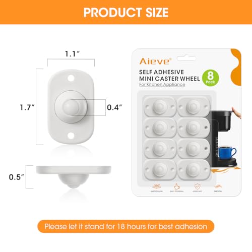 Image of Aieve Self Adhesive Caster Wheels, 8 Pack Appliance Rollers | 360 Glide Small Appliance Slider, Mini Swivel Wheels for Kitchen Appliance Small furniture Storage Box Trash Can