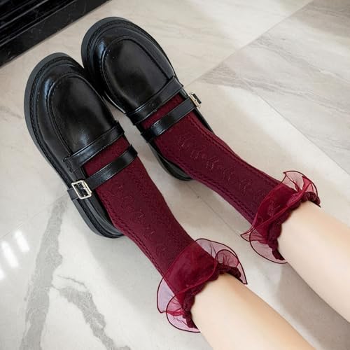 Image of Women's Lace Ruffle Frilly Socks Comfortable and Warm Cotton Socks for Women Girls