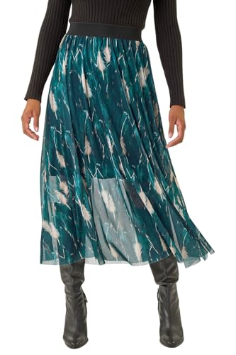 Image of Roman Originals Mesh Layered Skirt for Women UK - Ladies Everyday Autumn Winter Comfy Soft Evening Vacation Work Party Night Out - Petrol Blue - Size 12