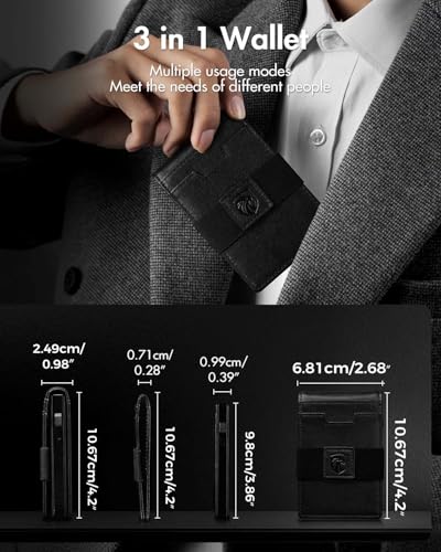Image of iwantit 3 in 1 Magsafe Wallet Men: Bifold Wallet + Magnetic Wallet for iPhone - Detachable Cash Strap, Smart Pop Up Card Holder, ID Window, Premium Leather (Black)