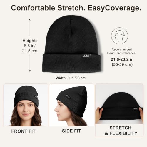 Image of Satin Lined Winter Beanie Hats for Women Unisex Cotton Knitted Cuffed Knit Hat with Silky Lining Slouchy Skull Cap