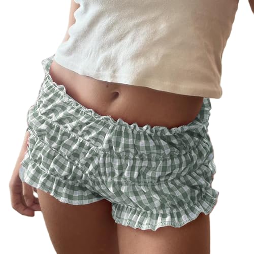 Image of Yuemengxuan Women Y2k Ruffle Shorts Ruched Plaid Shorts Micro Shorts Pajama Bottoms Y2k Cute Fairy Lace Edge Pettipants