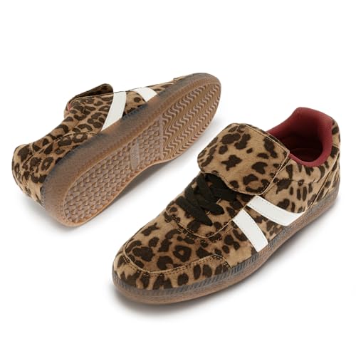Rihero Women's Fashion Sneakers Tennis Walking Shoes Lace-Up Comfortable Non Slip Casual Leopard Sneakers Size 8.5