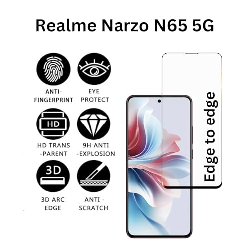 Image of compatible with Realme Narzo N65 5G Tempered Glass [With Warranty] Screen Protector Guard Full Edge To Edge 9H Full Glue Fhd With Easy Installation Kit-Pack Of 1 (Narzo N65 Smartphone)