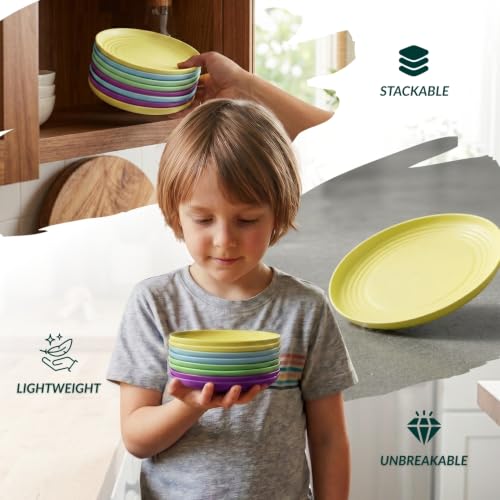 Image of Homienly Mini Appetizer Plates 5.7-inch Wheat Straw Plates Set of 8 - Unbreakable Small Dessert, Snack, Salad Plates - Dishwasher Safe - Vibrant Memphis Colors