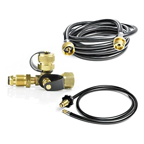 Stanbroil Propane Brass 4 Port Tee kit with 5ft and 12ft Hoses Allows for Connection Between Auxiliary Propane Cylinder Cover