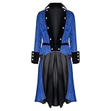 タキシード メンズ ハロウィン コスプレ 仮装 大人 中世ヨーロッパ 衣装 貴族 宮廷服 燕尾服 レトロ ルネッサンス ゴシック ジャケット パーティーコスチューム 演奏会 新劇 演出服 クリスマス 学園祭 文化祭 司会 舞台(ブルー,4XL)