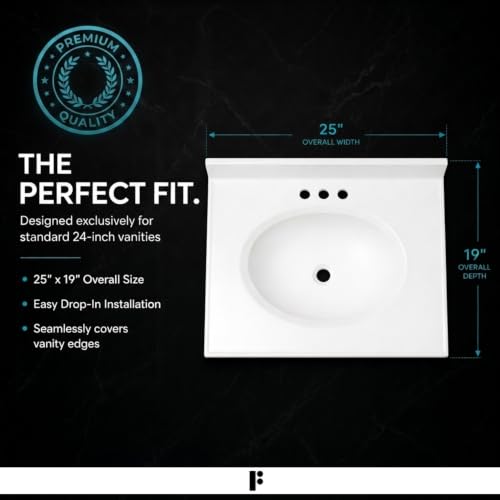 Image of Fine Fixtures Cultured Marble Composite Bathroom Sink Top - Fits Standard 24 inch Vanity | Elegant and Durable Bathroom Sinks for Modern Homes - Upgrade Your Space - Perfect for Any Bathroom Design