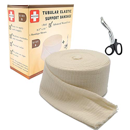 Premium Elastic Tubular Bandage Size B Stockinette, 2.4 inches x 33 Feet Plus one Pair of Medical Scissors
