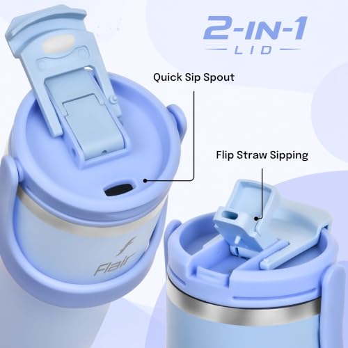Image of FLAIR Rage Vacuum Insulated Coffee Tumbler 500 ml Blue | 2-in-1 Lid (Straw & Sip)| 304 Double Wall Stainless Steel | Leak-Proof Lid | Hot & Cold Travel Mug with Handle | BPA-Free