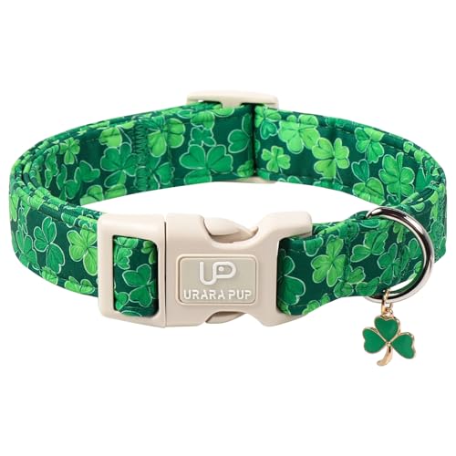 Image of St. Patrick's Day Dog Collar, UP URARA PUP Shamrock Adjustable Pet Collar with Quick Release, St. Patrick's Day Dog Accessories for Small Medium Large Dogs