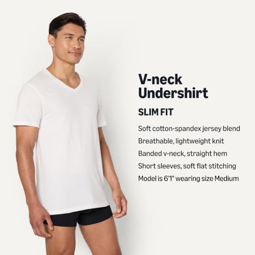 Image of Amazon Essentials Men's Slim Fit V-Neck Undershirt, Breathable Cotton, Pack of 6