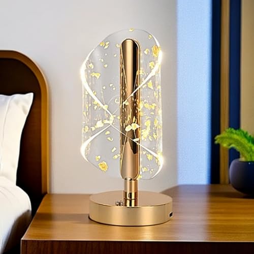 Image of One94Store 3D Infinity Crystal LED Night Lamp with Gold Base, Touch Control Cordless Decorative Table Light - 3 Color Modes, Modern Bedside Lamp for Bedroom, Living Room & Home Decor (Plastic Body)